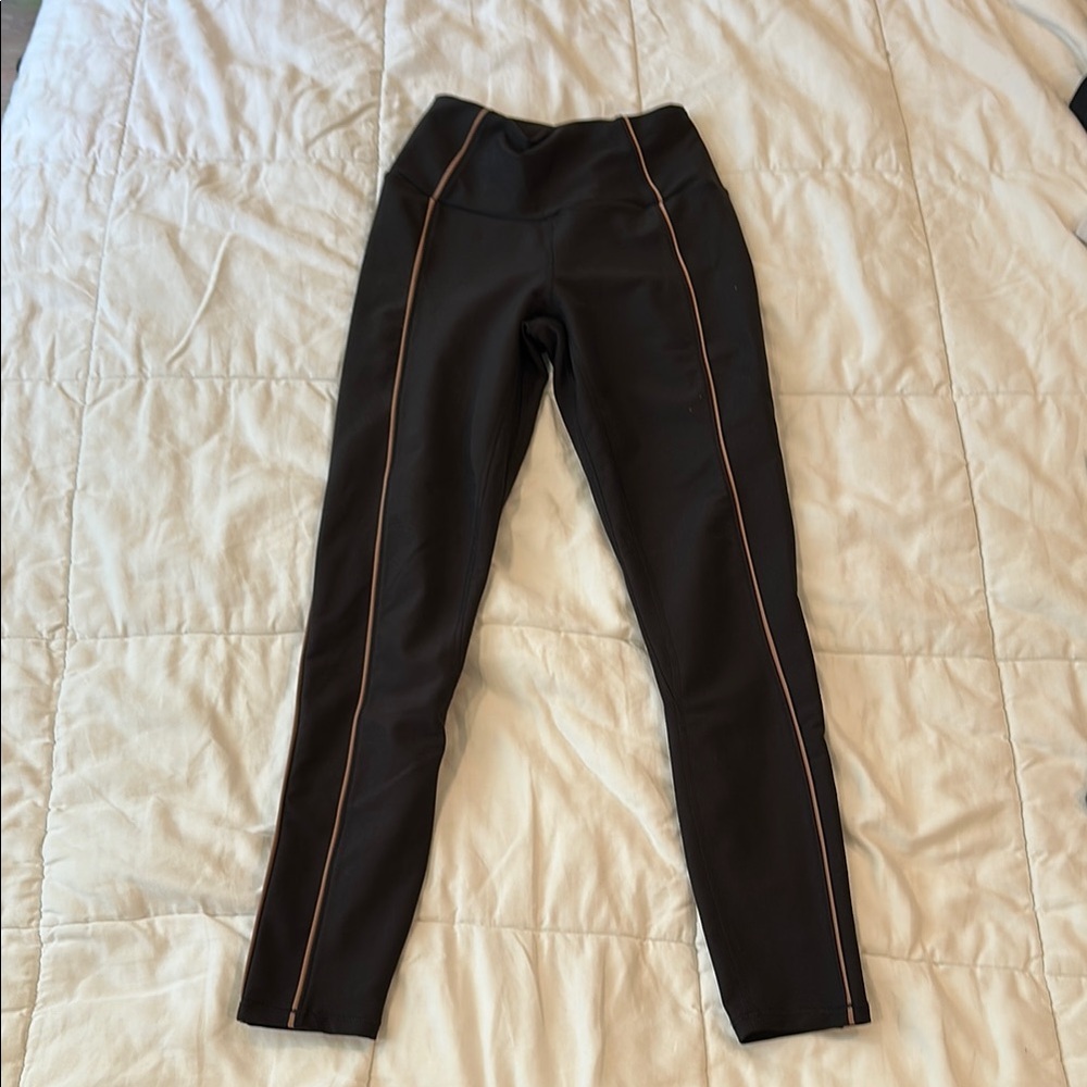 YPB Black Leggings with Brown Piping